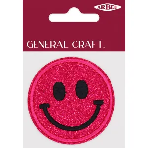 GLITTER PATCH SMILE FACE FUSHIA 60MM 1PC