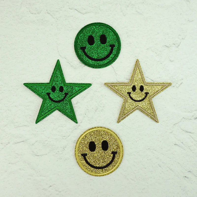 GLITTER PATCH SMILEY STAR GOLD 85MM 1PC