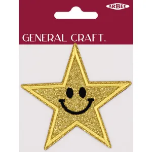 GLITTER PATCH SMILEY STAR GOLD 85MM 1PC