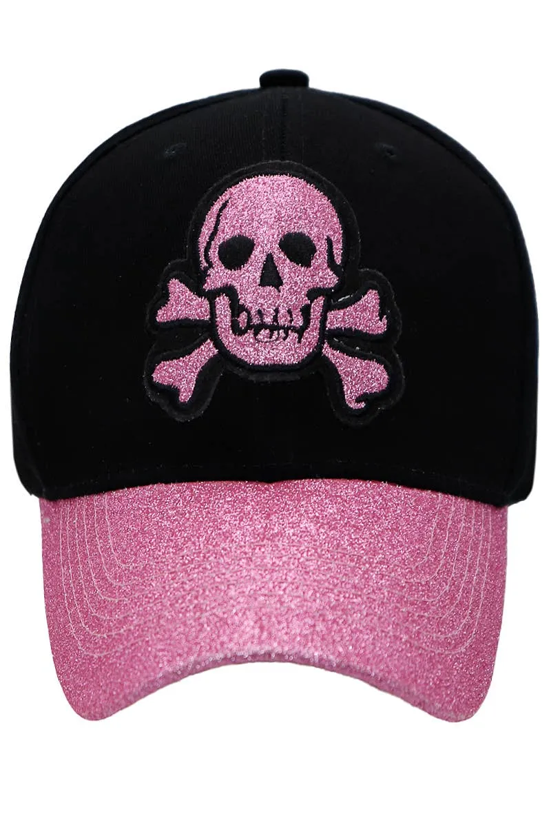 Glitter Shimmer Skull Curved Bill Baseball Cap