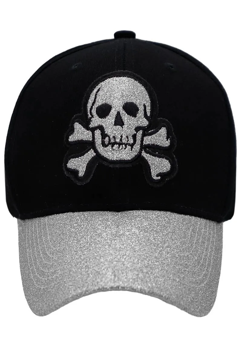 Glitter Shimmer Skull Curved Bill Baseball Cap