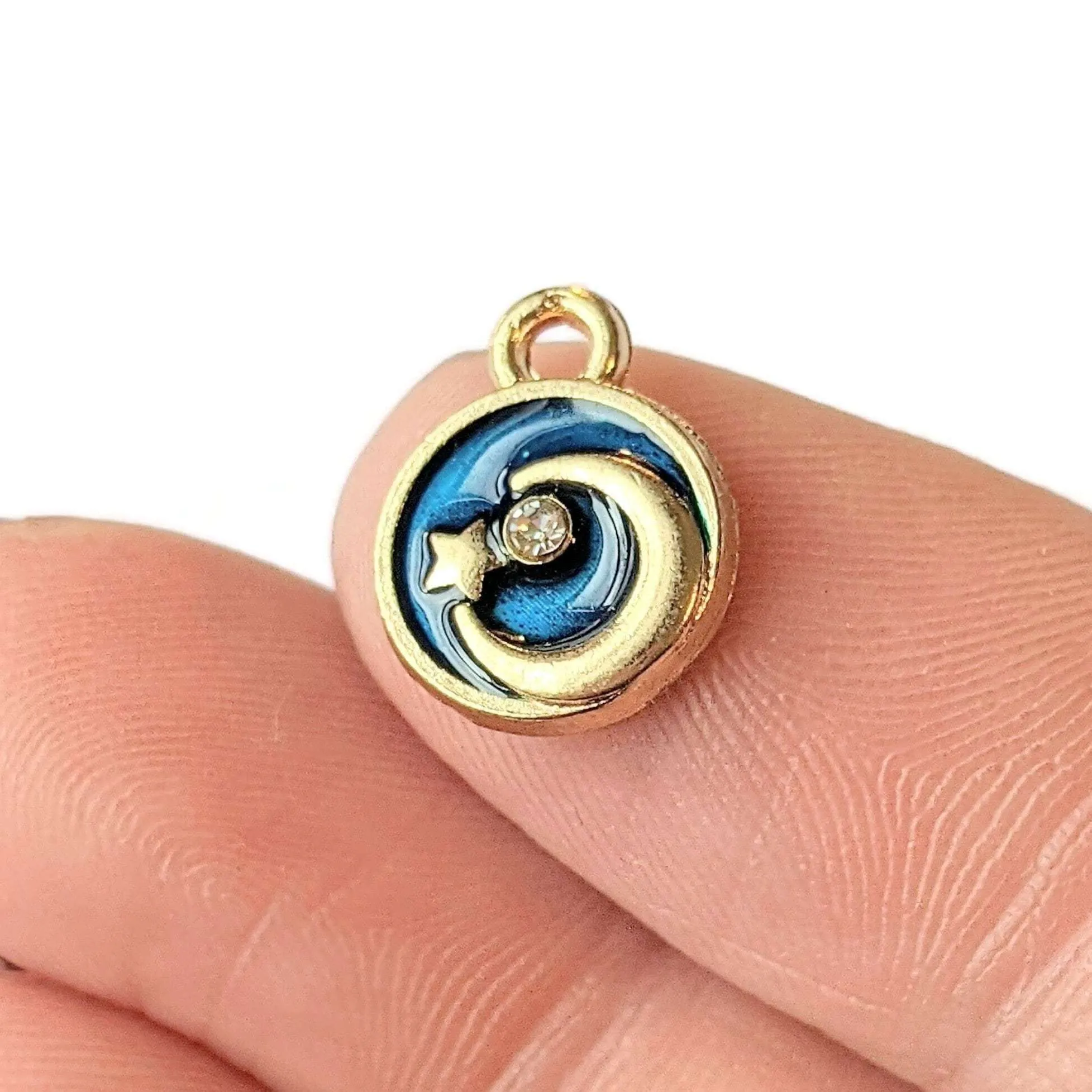 Gold & Blue Crescent Moon and Star charm