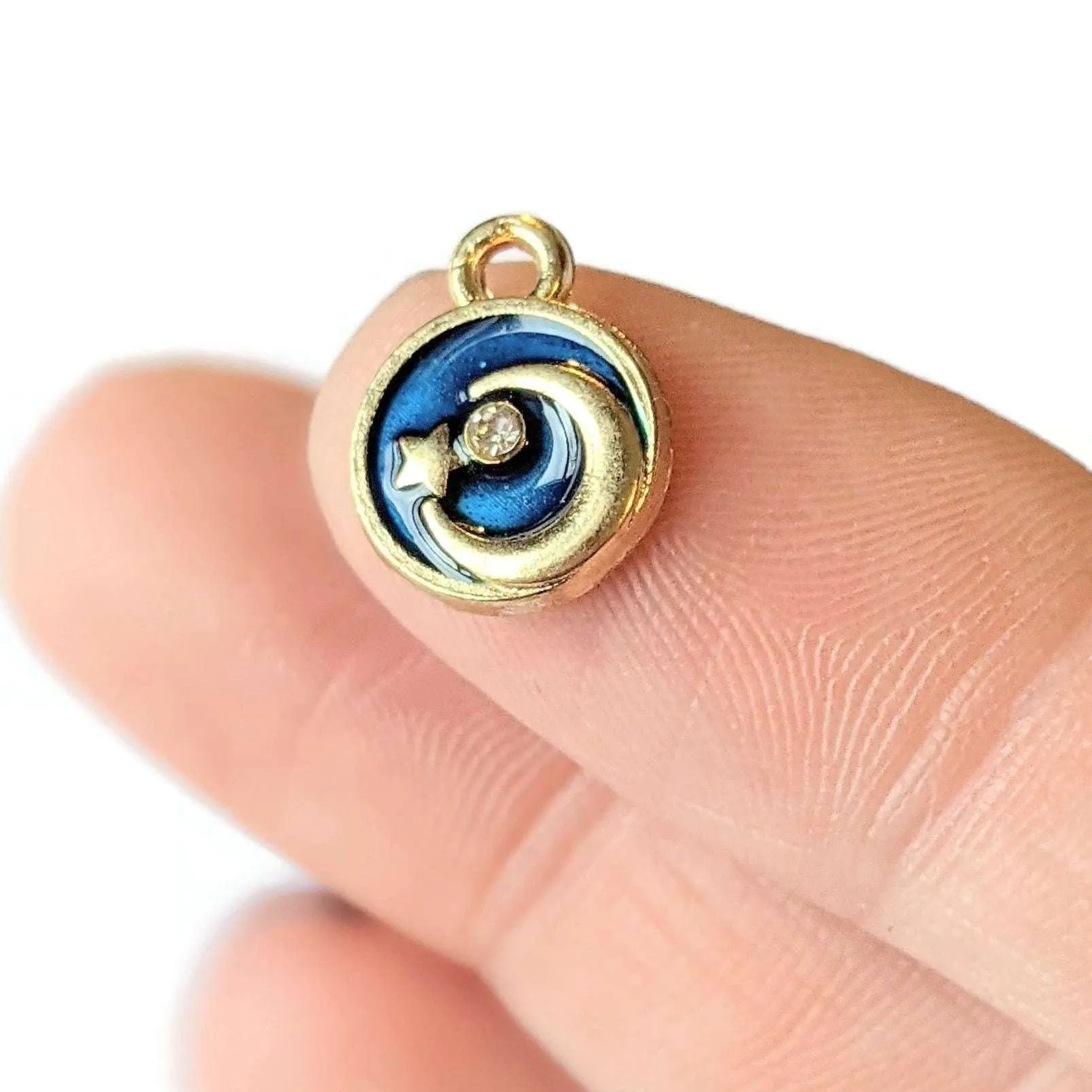 Gold & Blue Crescent Moon and Star charm