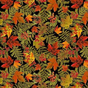 Gold and Orange Leaves Metallic Fabric, Item No. 23861