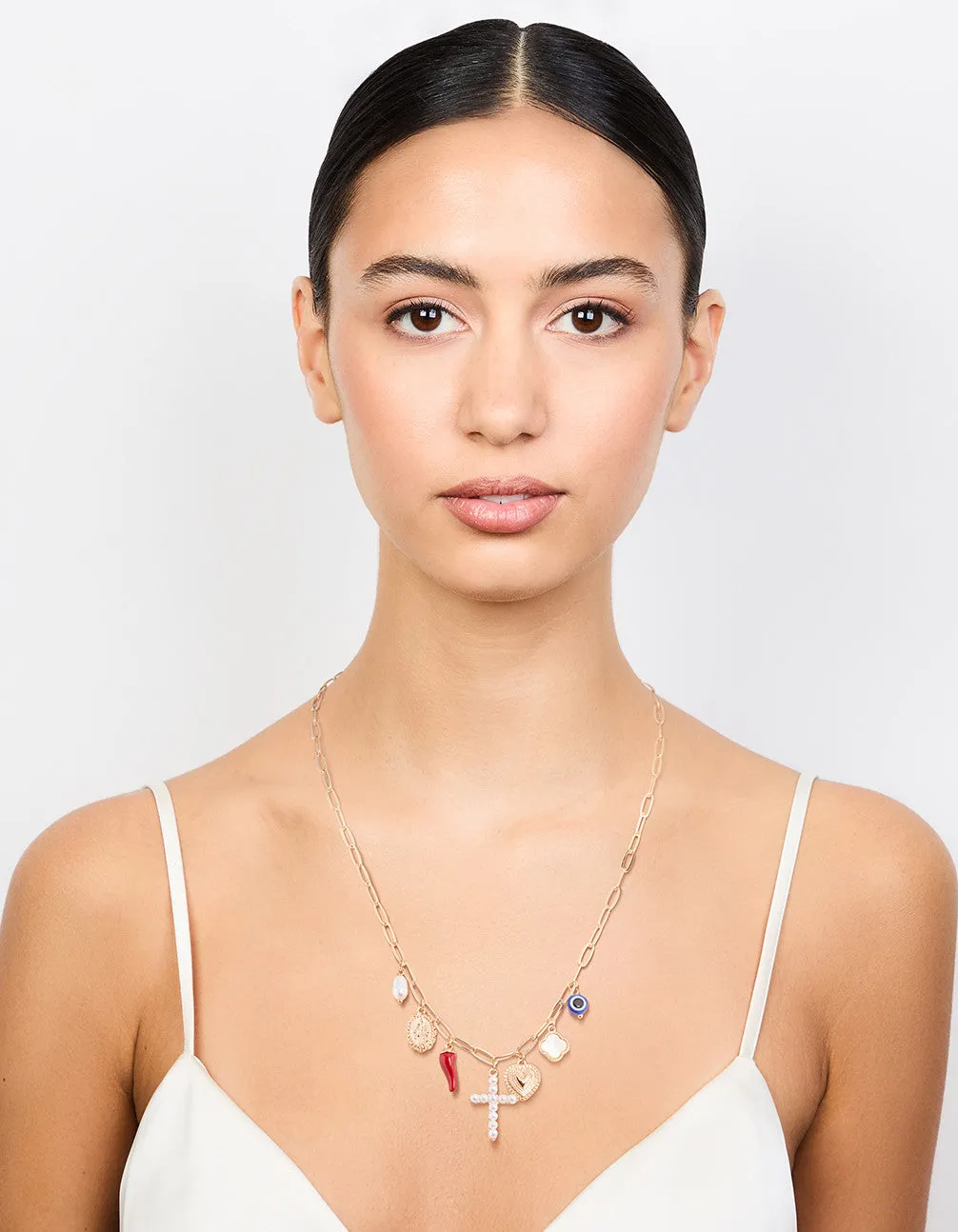 Gold Cross & Chili Charm Necklace