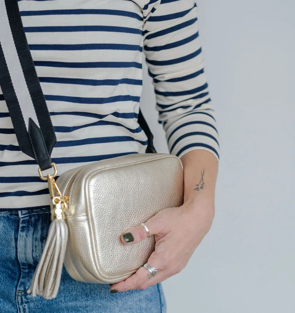 Gold Leather Tassel Cross Body Bag