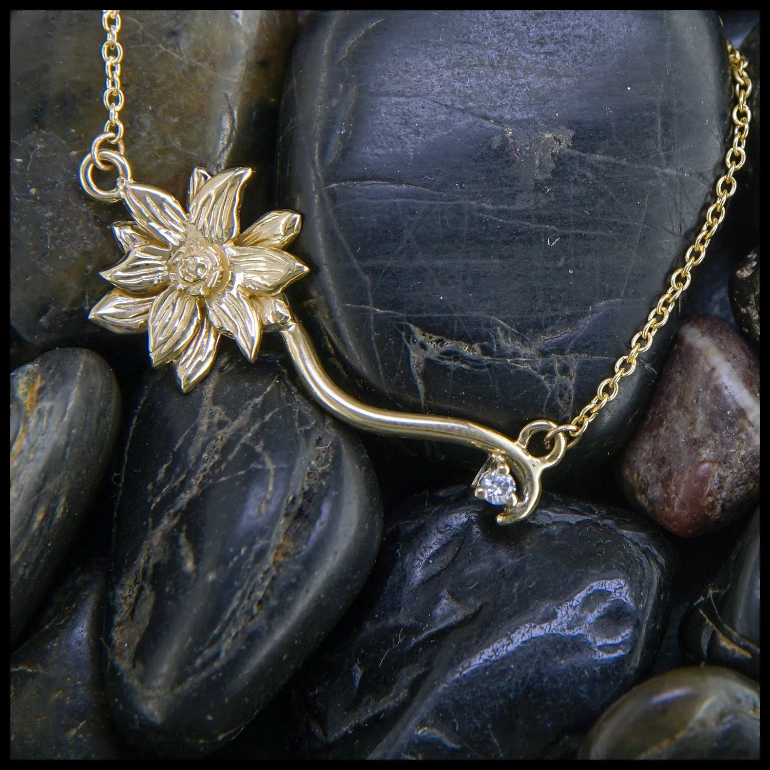 Gold Lotus and Diamond Pendant