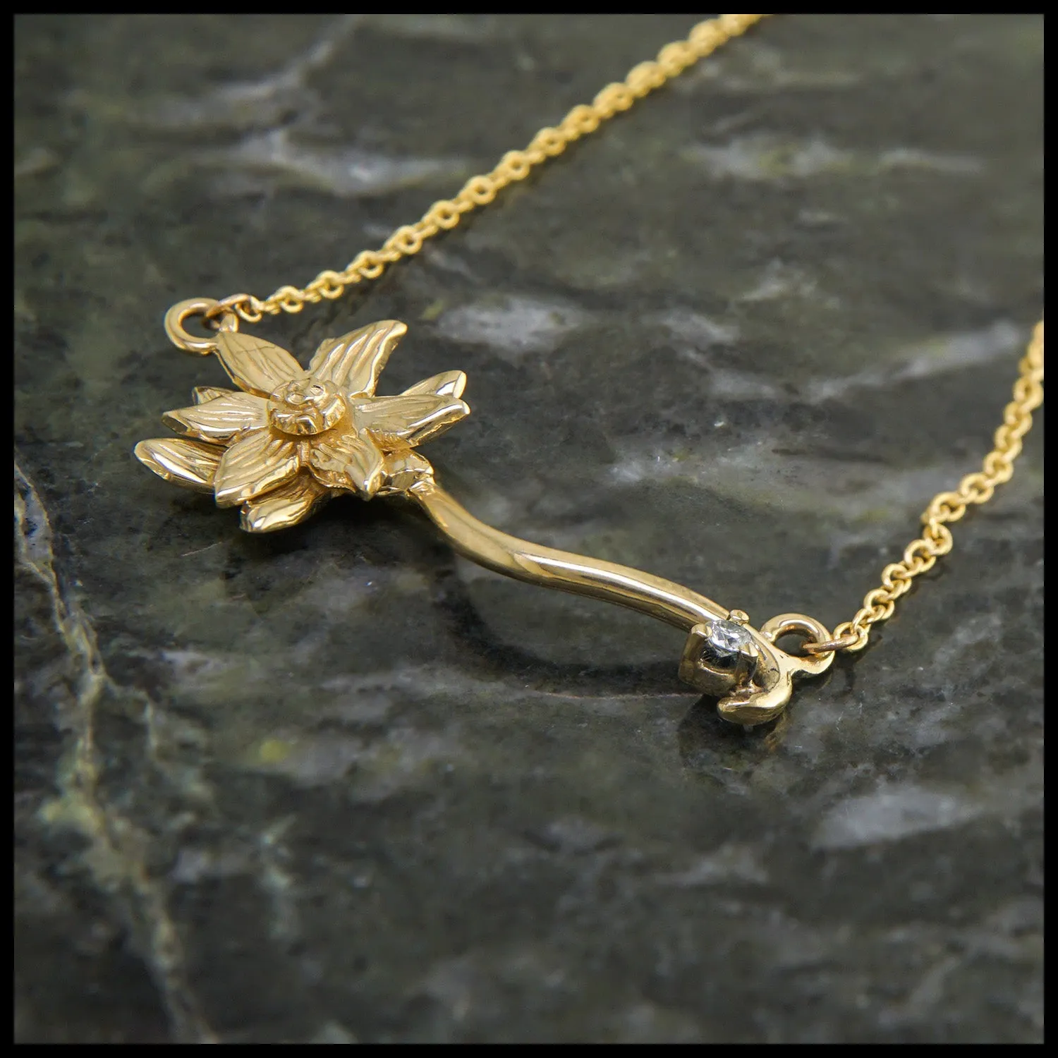 Gold Lotus and Diamond Pendant