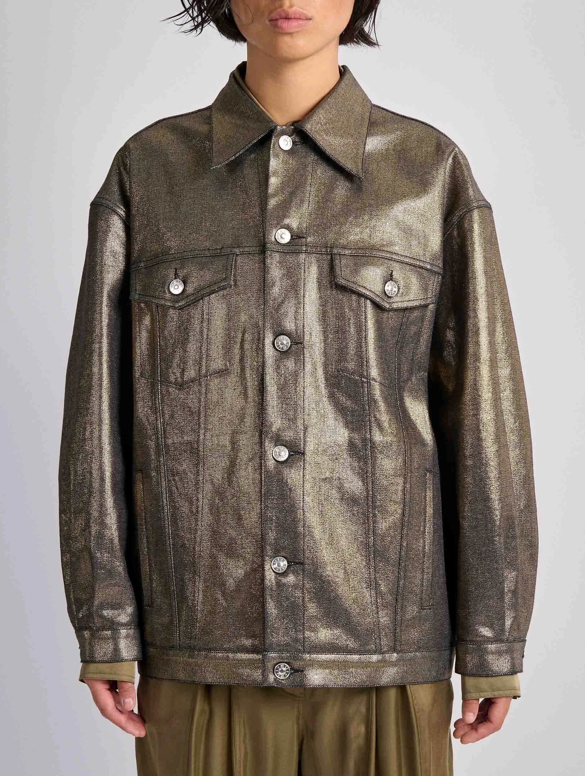 Gold metallic denim oversized jacket