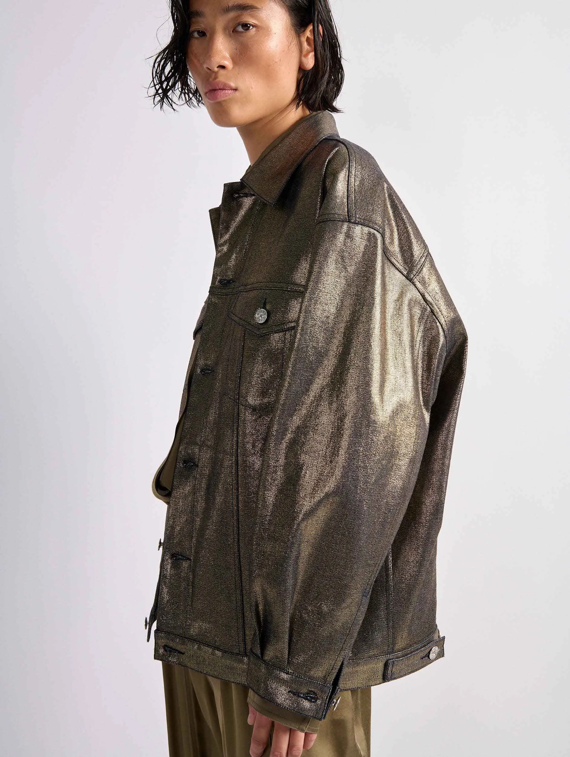 Gold metallic denim oversized jacket