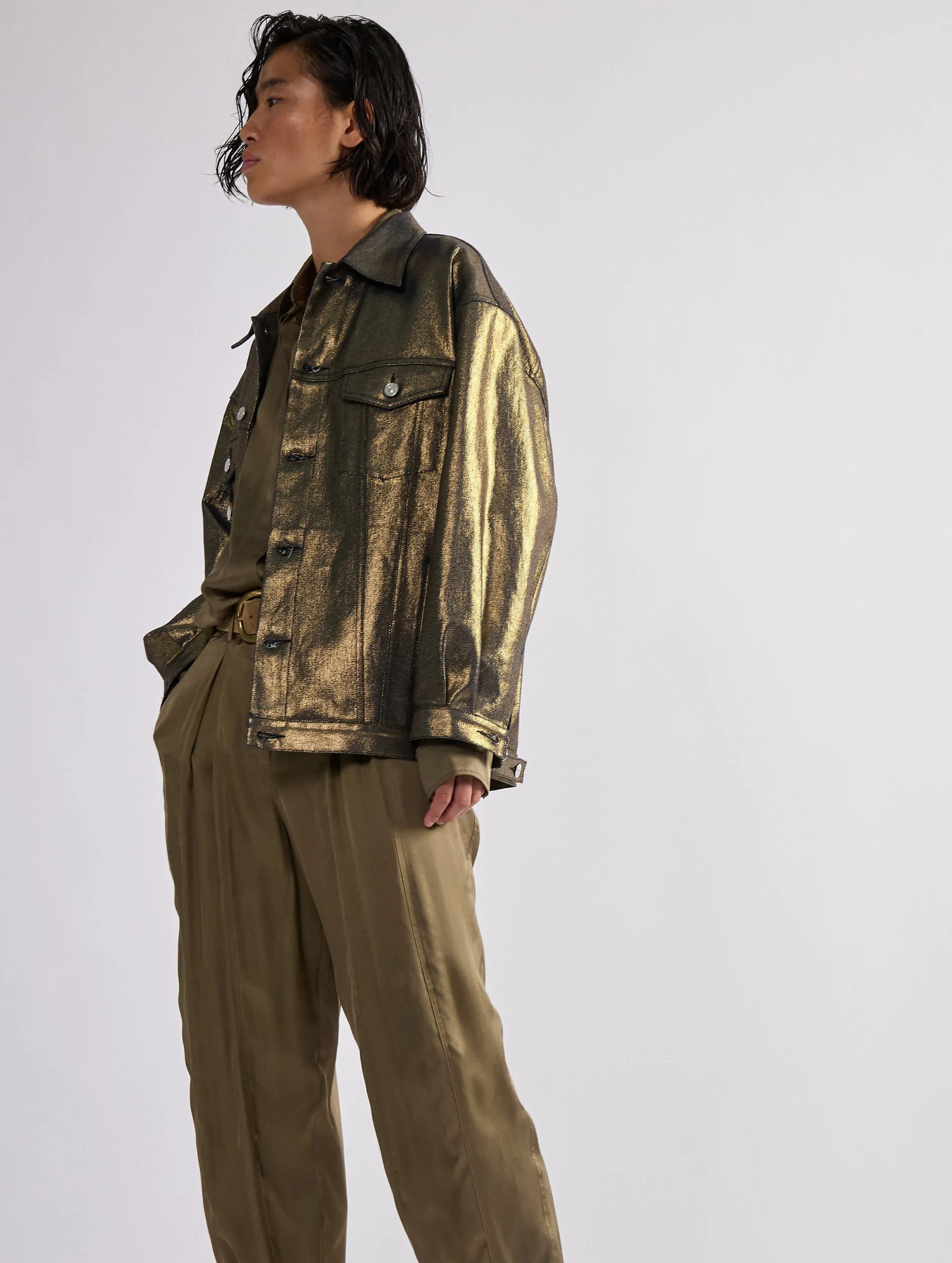 Gold metallic denim oversized jacket