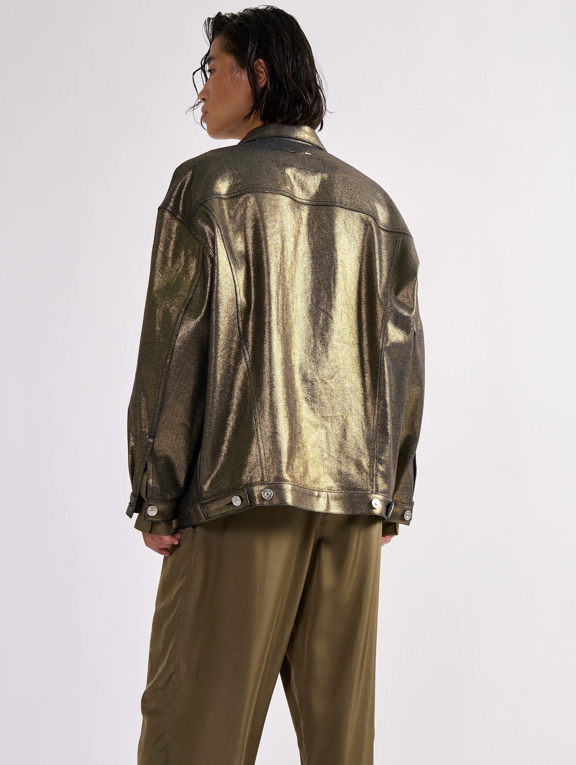 Gold metallic denim oversized jacket