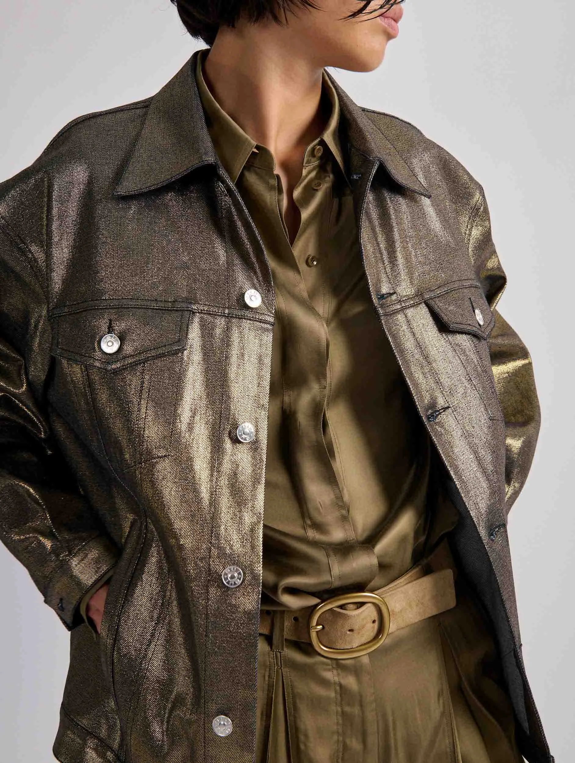 Gold metallic denim oversized jacket