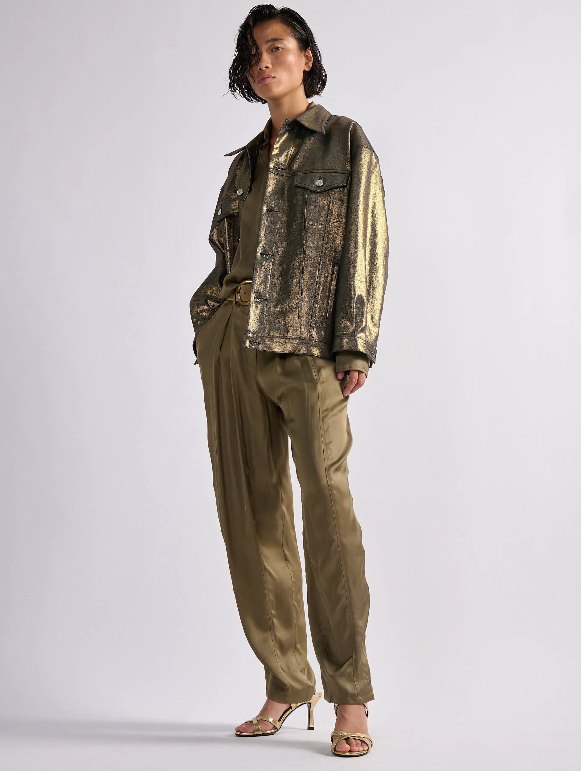 Gold metallic denim oversized jacket