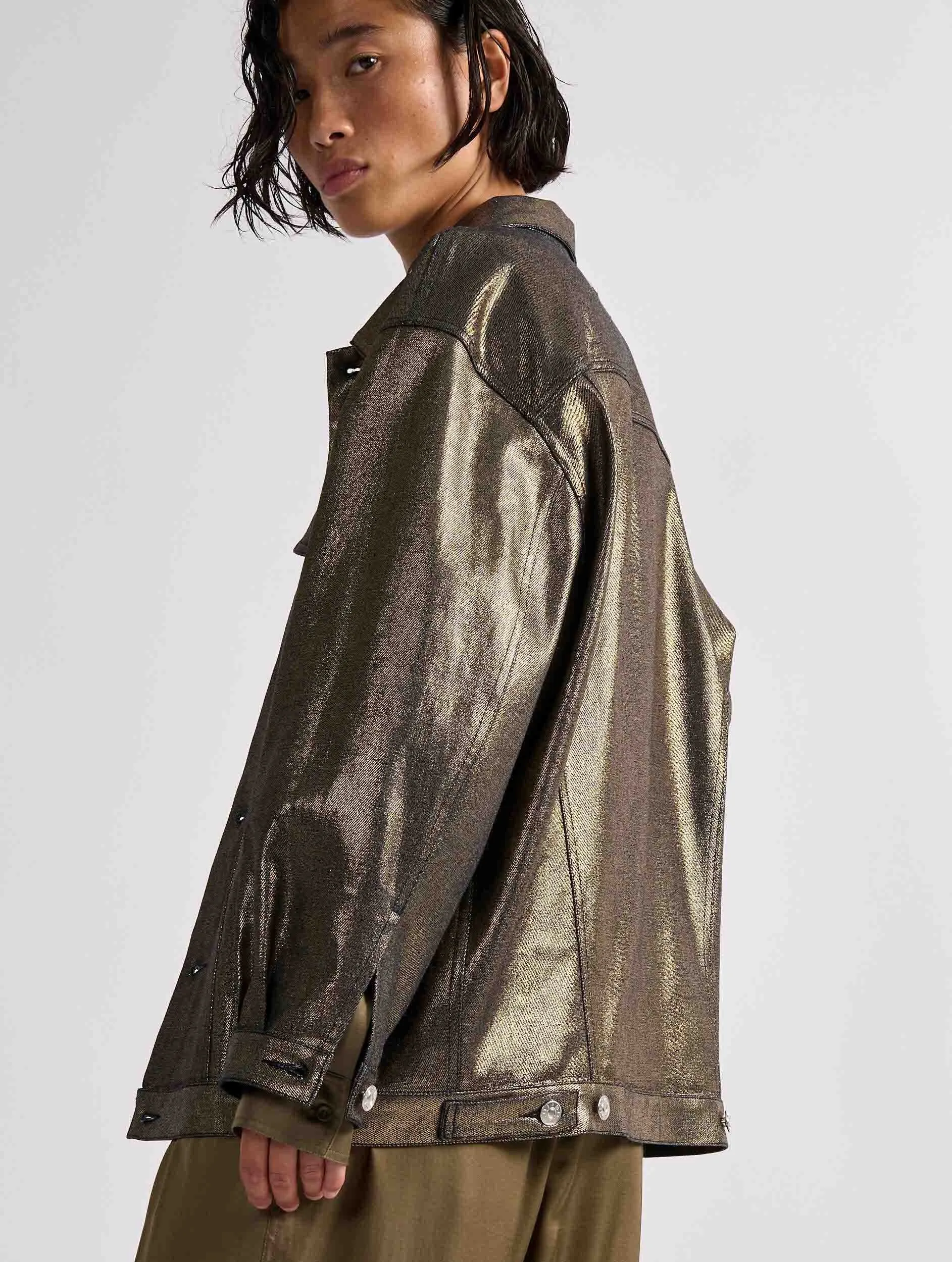 Gold metallic denim oversized jacket