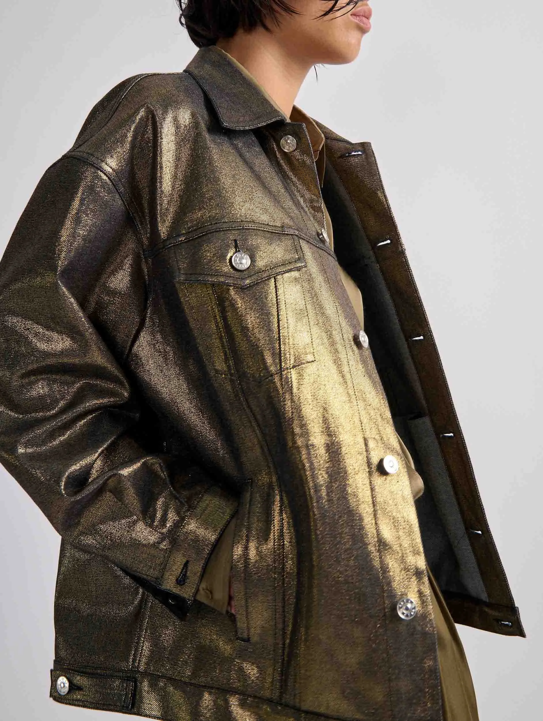 Gold metallic denim oversized jacket