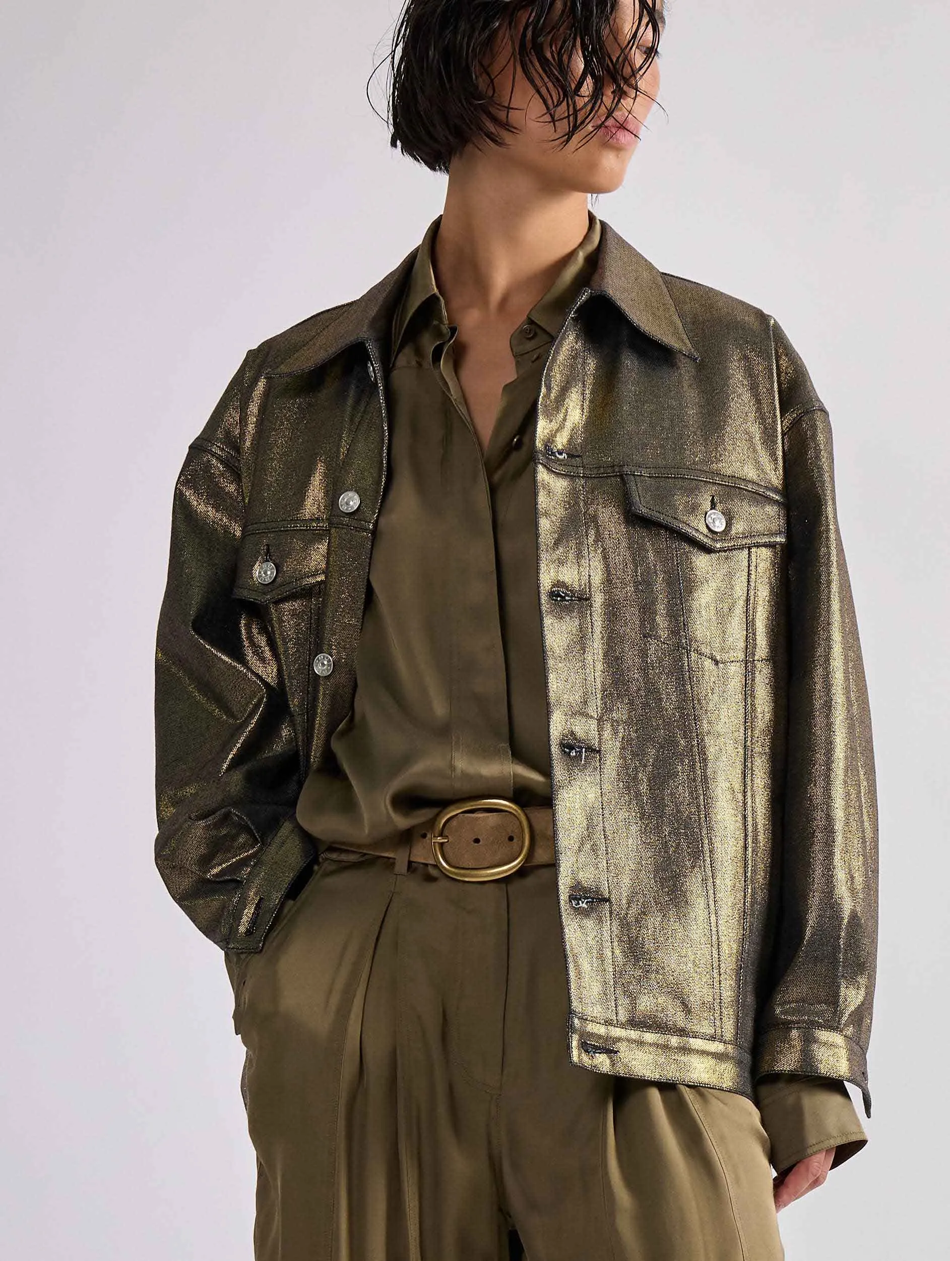 Gold metallic denim oversized jacket