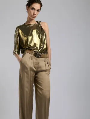 Gold metallic jersey drape tee-shirt