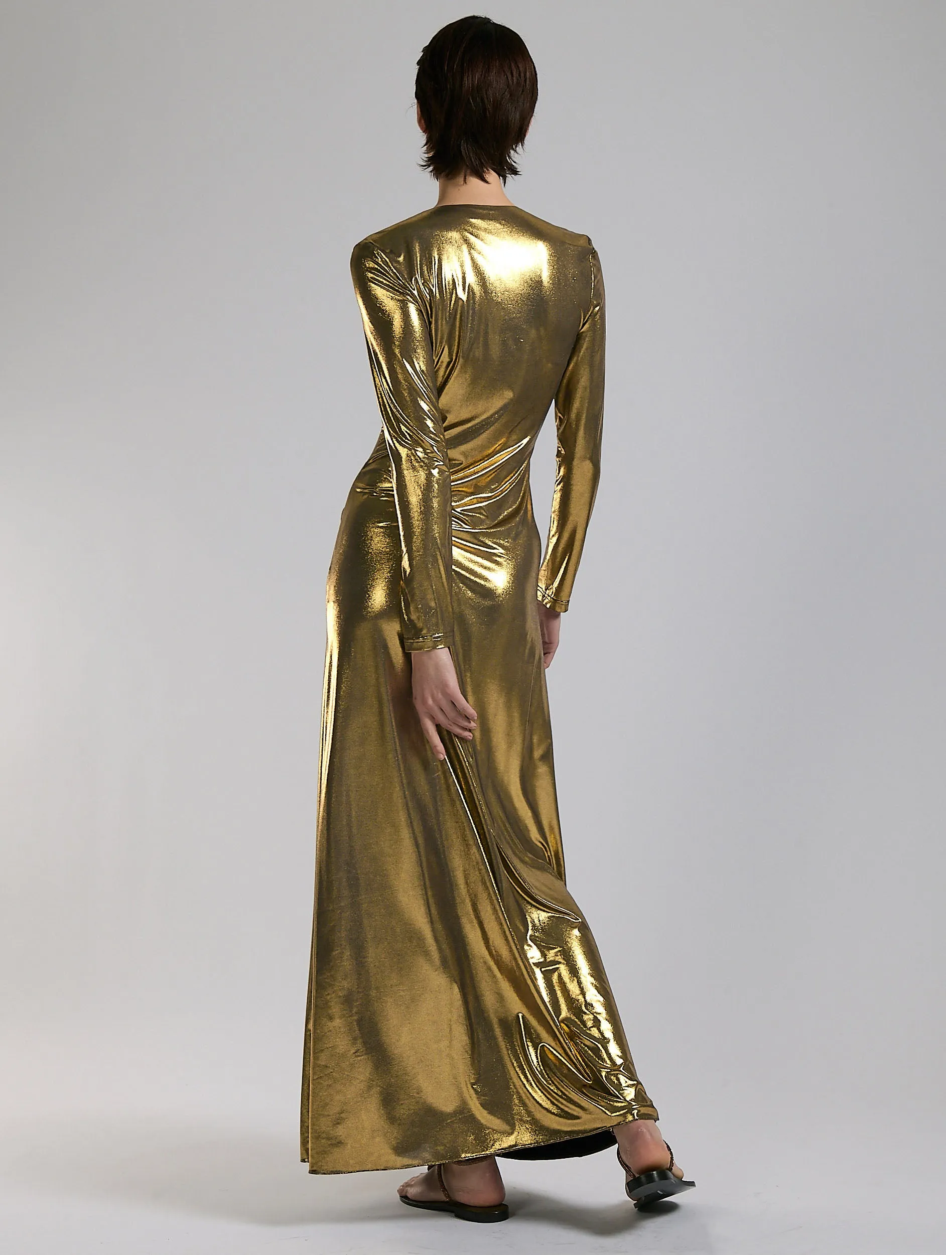 Gold metallic jersey maxi dress