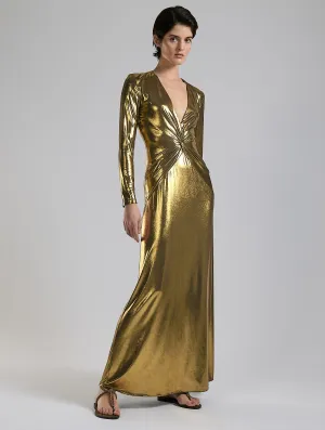 Gold metallic jersey maxi dress