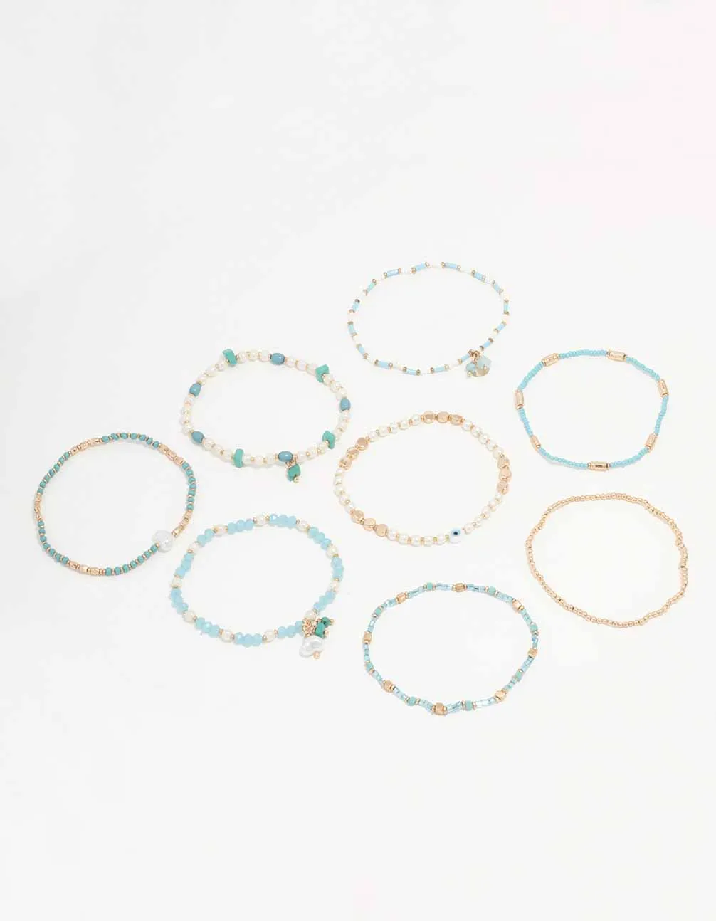 Gold Mixed Facet Pearly Beaded Stretch Bracelet Pack