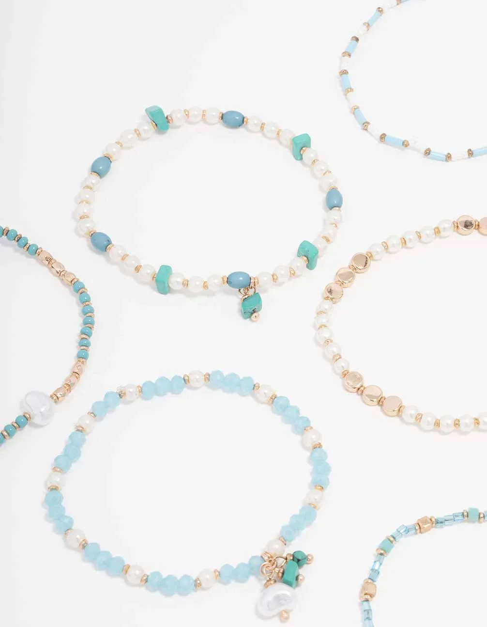 Gold Mixed Facet Pearly Beaded Stretch Bracelet Pack