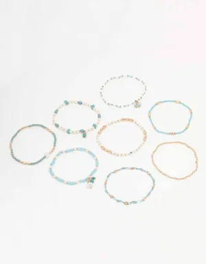 Gold Mixed Facet Pearly Beaded Stretch Bracelet Pack
