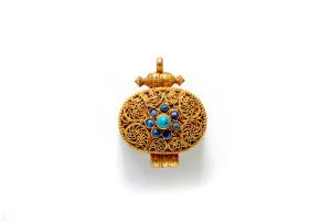 Gold Pendant With Blue Center Stones