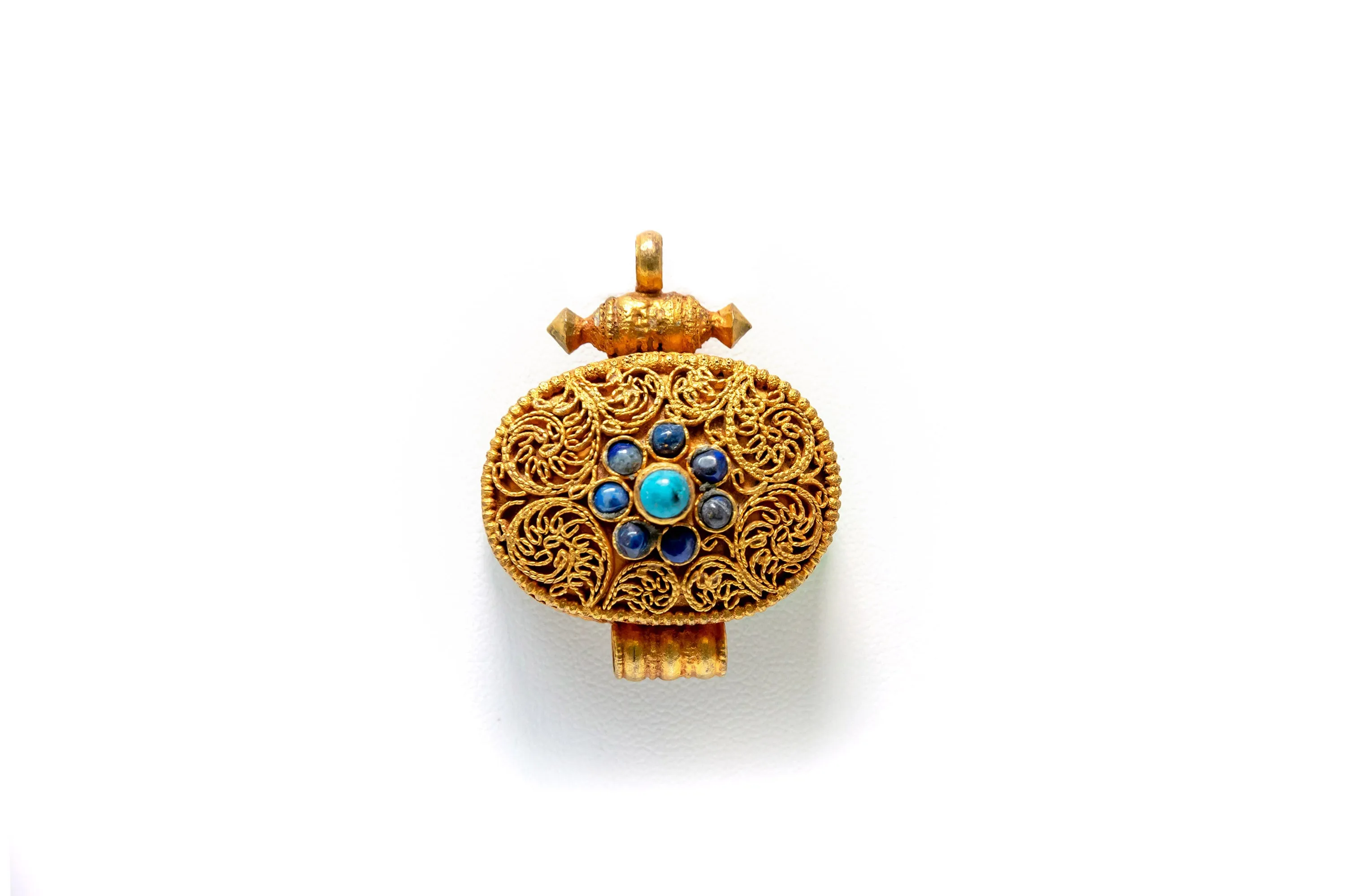 Gold Pendant With Blue Center Stones