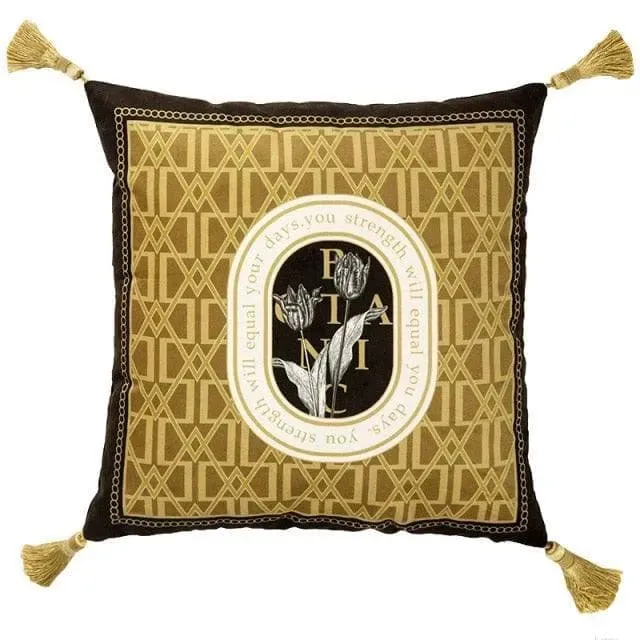 Gold Series Floral Vintage Velvet Pillow Cases With Tassel