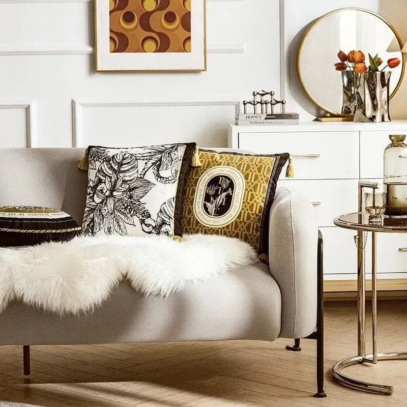 Gold Series Floral Vintage Velvet Pillow Cases With Tassel