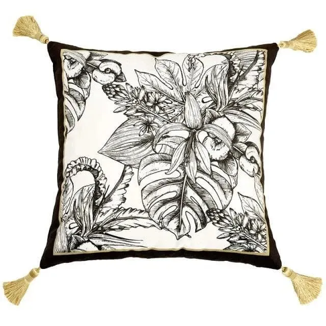 Gold Series Floral Vintage Velvet Pillow Cases With Tassel