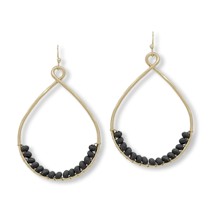 Gold Teardrop Earrings -Black