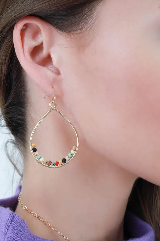 Gold Teardrop Earrings -Black