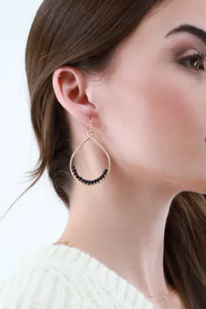 Gold Teardrop Earrings -Black