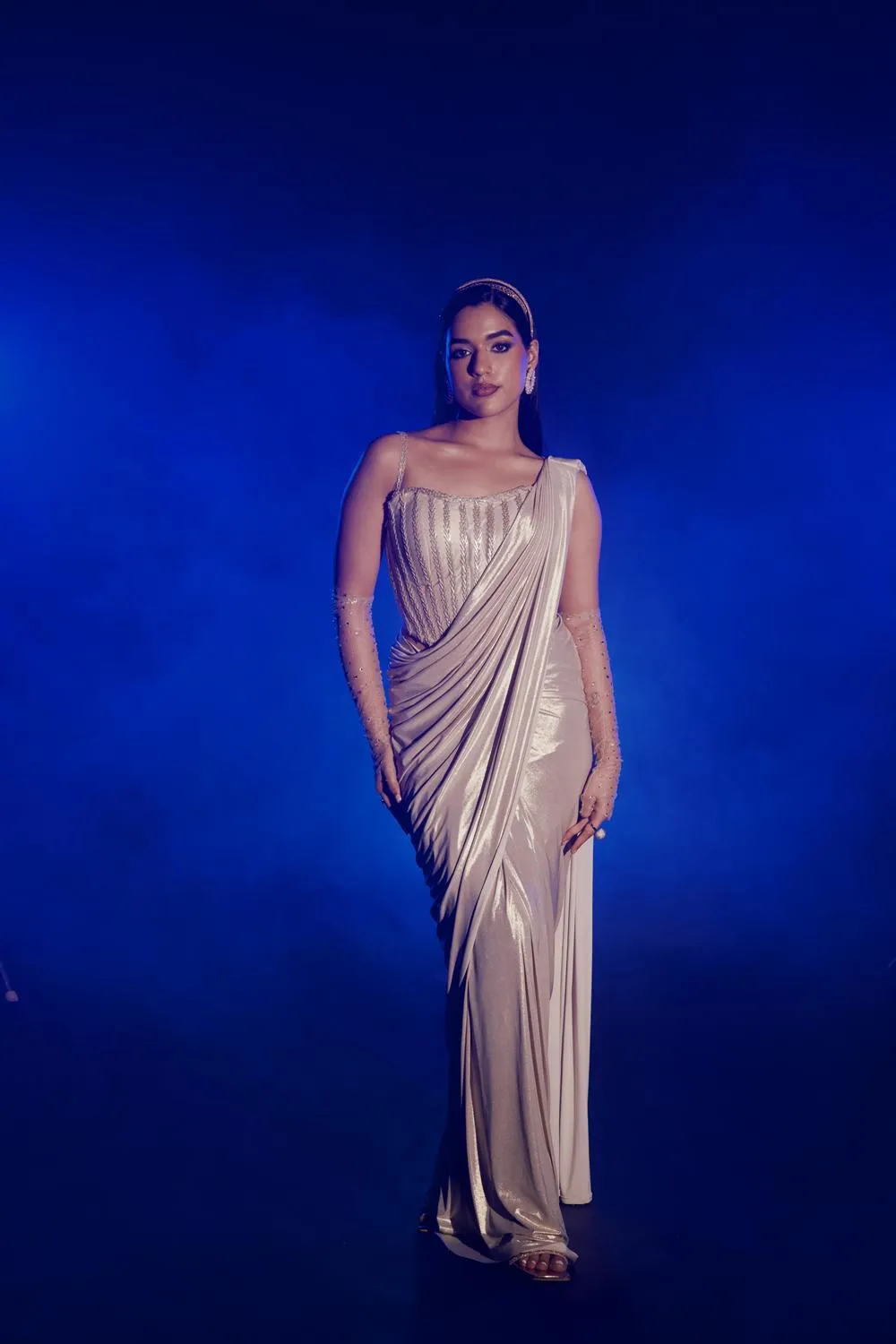 Golden Long Corset And Saree