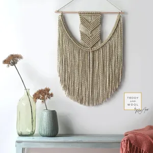 Golden Wall Decor, Gold Accent Macrame Wall Hanging, "EVA"