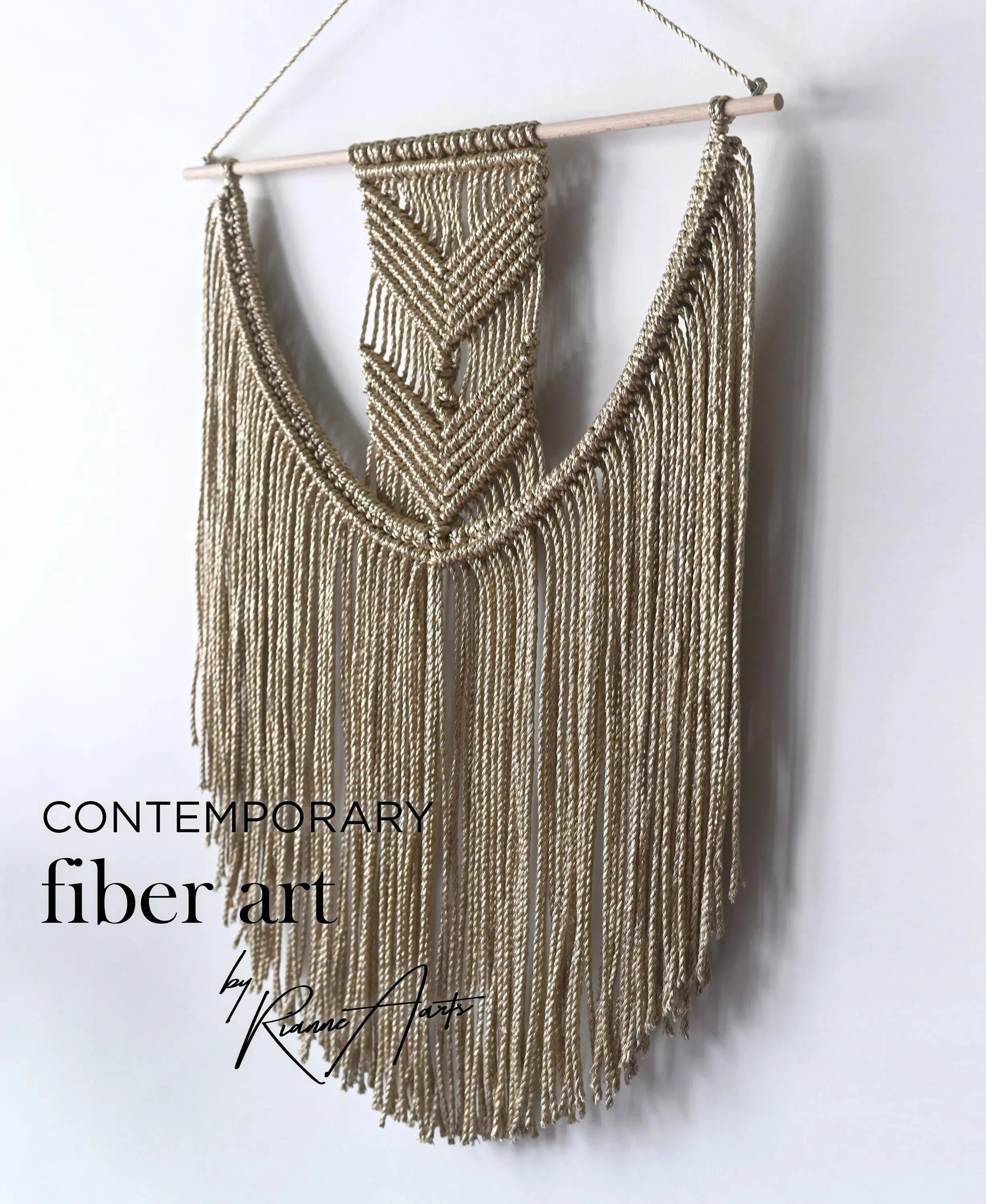 Golden Wall Decor, Gold Accent Macrame Wall Hanging, "EVA"