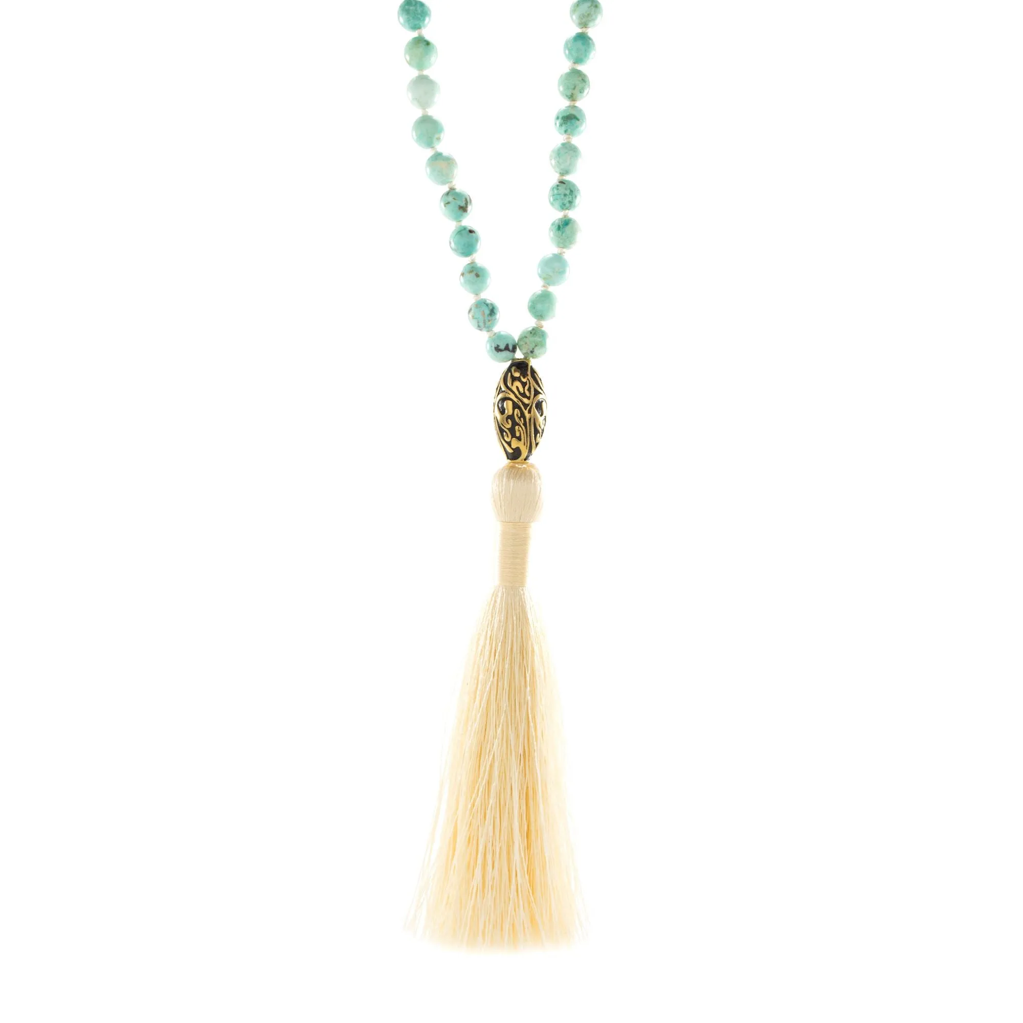 Good Fortune Peruvian Turquoise Repousse Mala, 18k Gold Plated