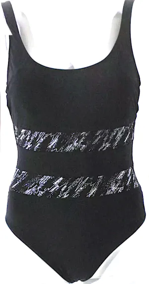 Gottex NEW. NWT. Black Metallic Abstract Print V-Back One Piece Swimsuit Size 6