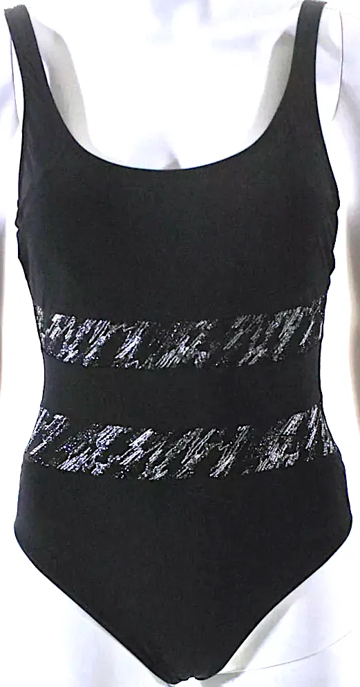 Gottex NEW. NWT. Black Metallic Abstract Print V-Back One Piece Swimsuit Size 6