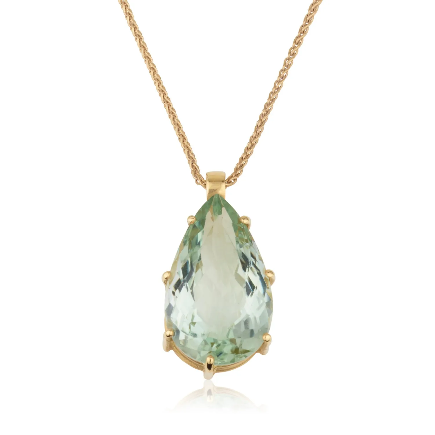 Green Amethyst teardrop gold necklace