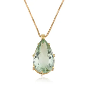 Green Amethyst teardrop gold necklace