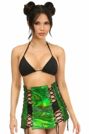 Green Holo Lace-Up Skirt