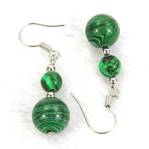 Green Malachite Natural Gemstone Silver Earrings