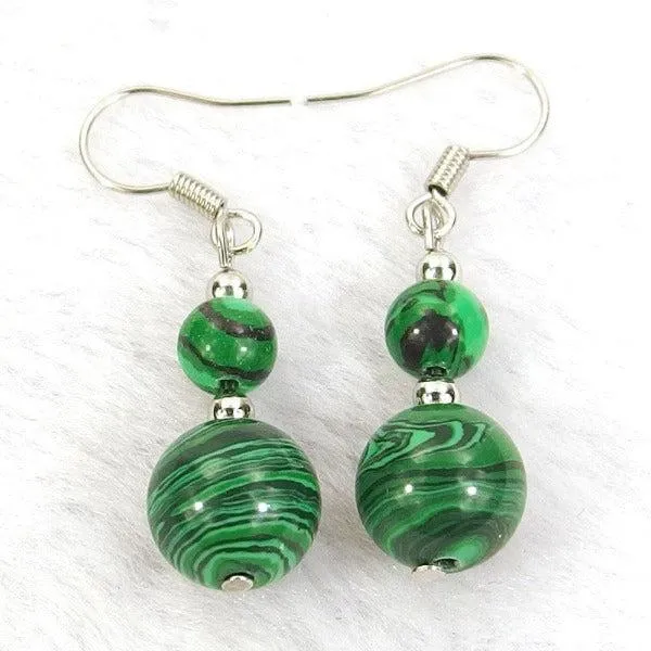 Green Malachite Natural Gemstone Silver Earrings