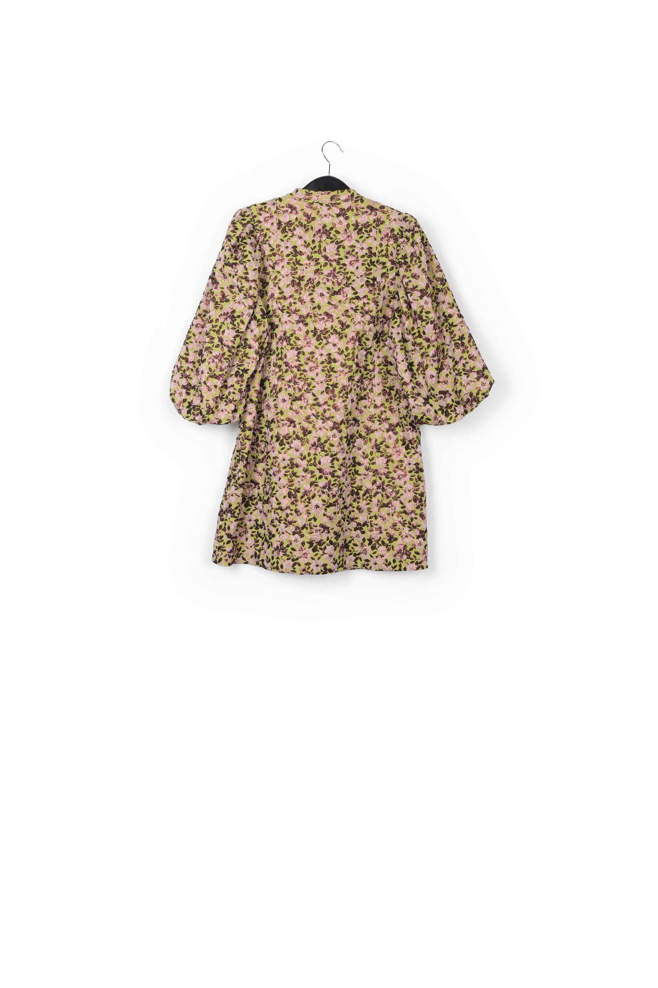Green mini dress with metallic floral motif