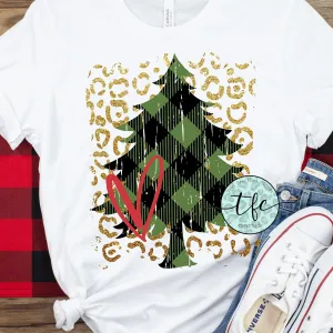 {Green Plaid Tree On Metallic Leopard} screen print tee