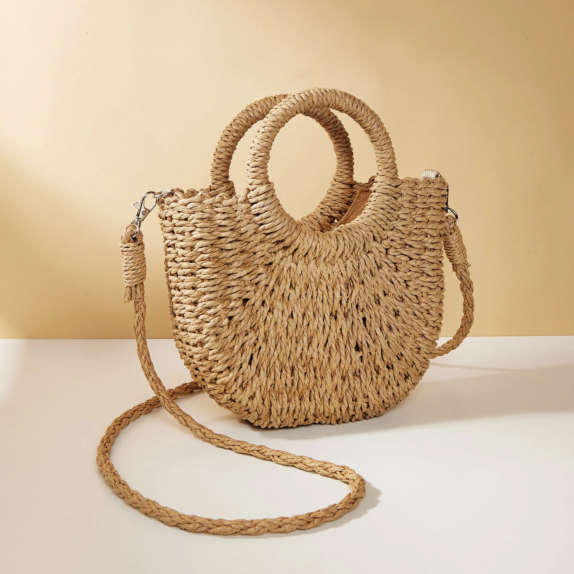 Half Moon Straw Woven Women's Beach Shoulder Bag
