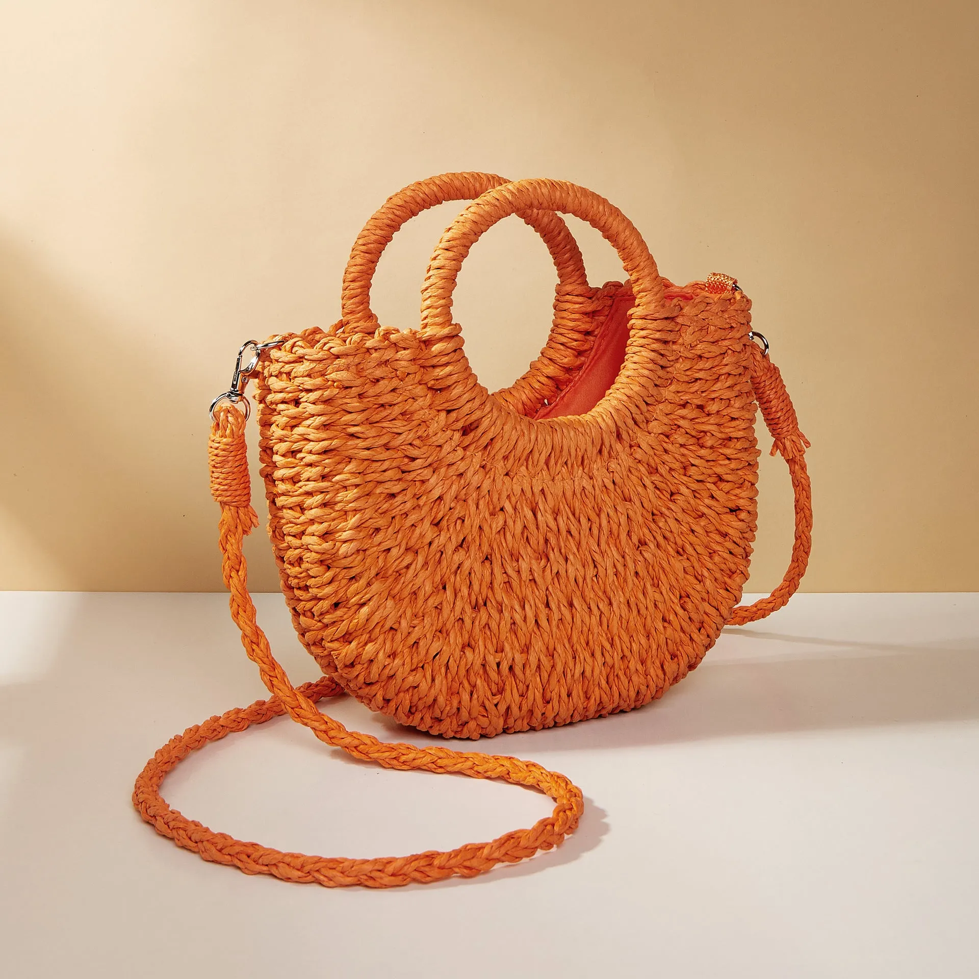 Half Moon Straw Woven Women's Beach Shoulder Bag